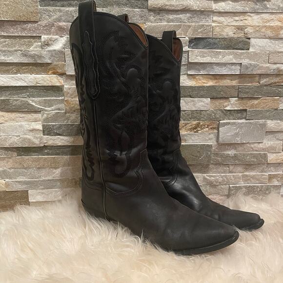 Jeffrey Campbell Dagget Black Western Boots 9 | Washed Leather, Embroidered $325 - Picture 13 of 13